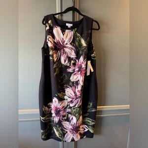 NWT. Calvin Klein Black Dress with Pink Floral Design